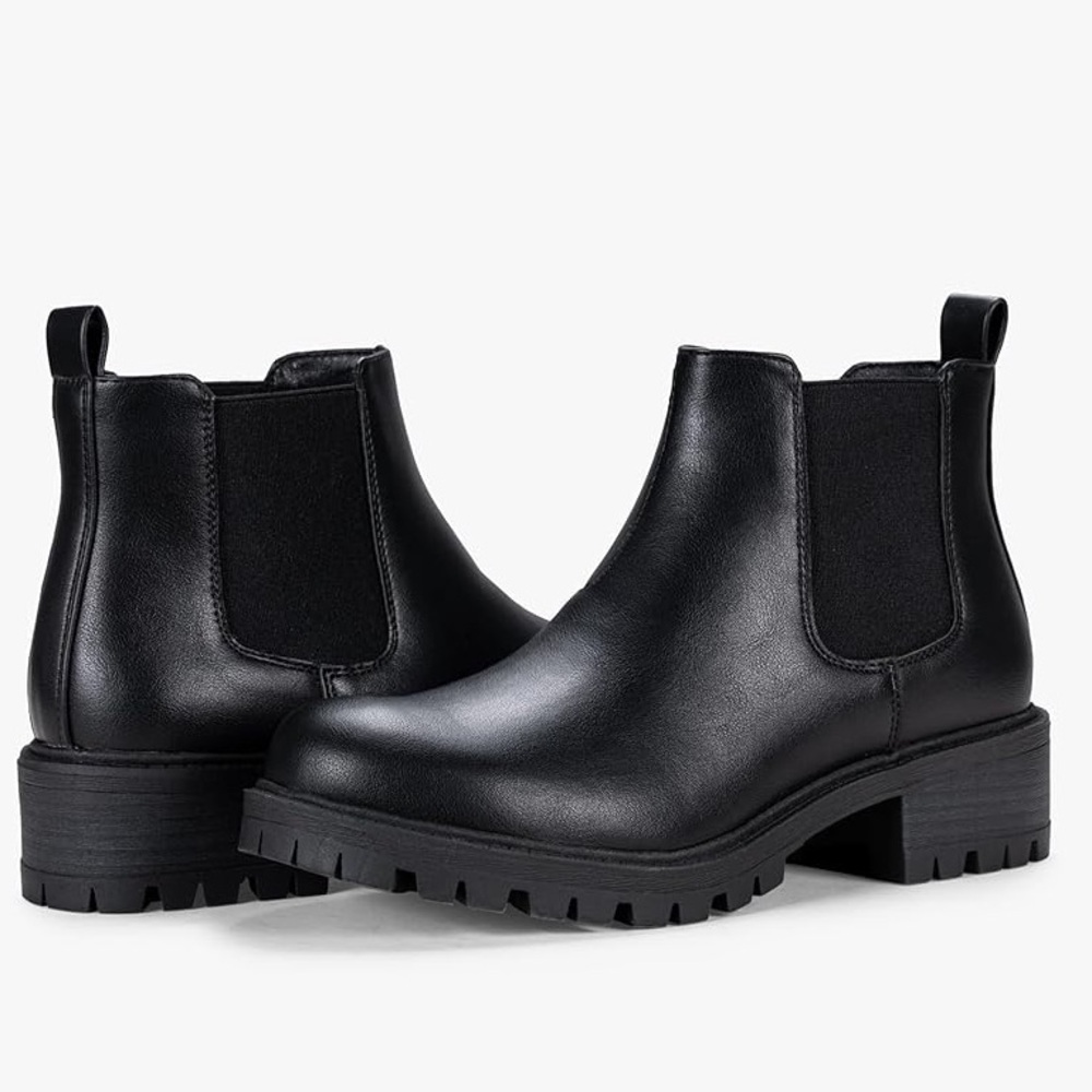 Vepose Womens Black Leather‎ Chunky Heel Ankle Size 11 Chelsea Boots A24